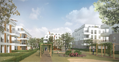 So sieht das Neubauprojekt in Potsdam-Babelsberg künftig aus: Villen am Filmpark