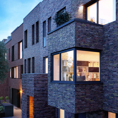 Raffinierte Architektur von Außen im Townhouse: upTOWNHOUSES - designed by 8 architects. Foto: ICON IMMOBILIEN