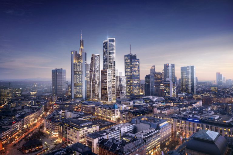 Visualisierung der vier neuen Hochhaustürme Four