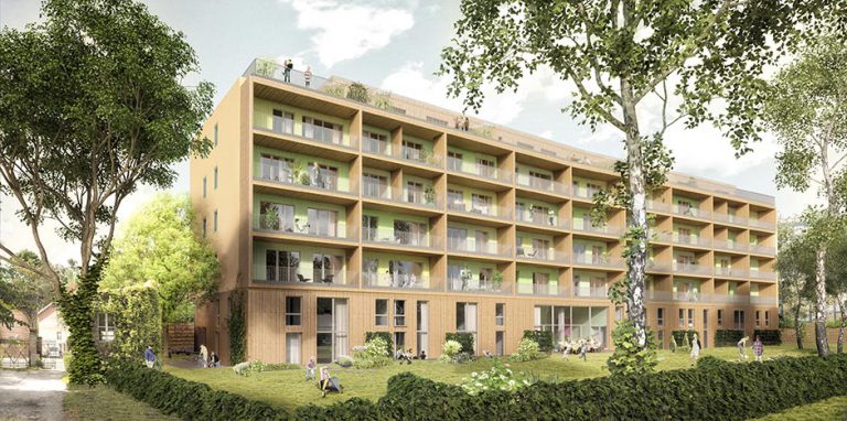 In der Landsberger Allee in Berlin entsteht das HOlzhaus Walden 48.