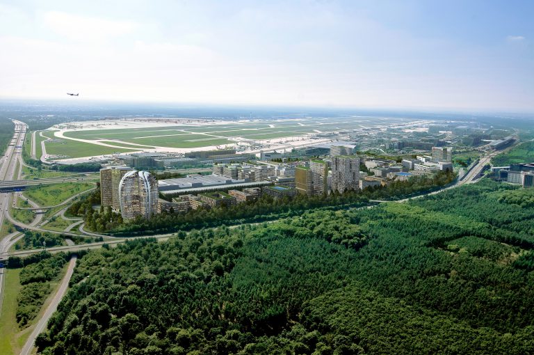 Blick auf den Neubau Gateway Gardens am Frankfurter Airport.