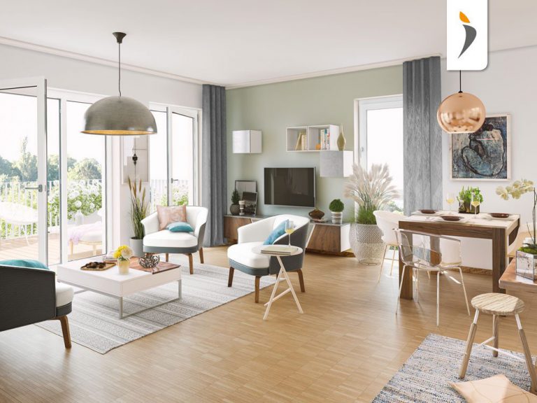 Title picture from new build property development project 'Living 138' von PROJECT Immobilien Hamburg, depicting an open-plan living-dining area home design concept.