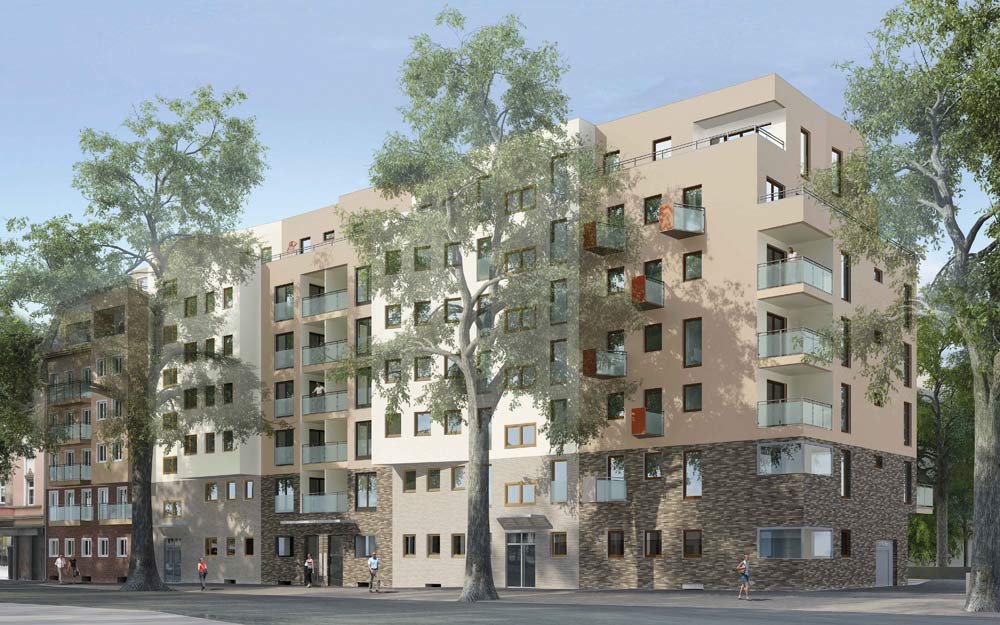 Im Ostend erstellt die BIEN-RIES AG den Neubau „EASTFIVE Frankfurt“ mit 84 Eigentumswohnungen (Bild: BIEN-RIES AG).