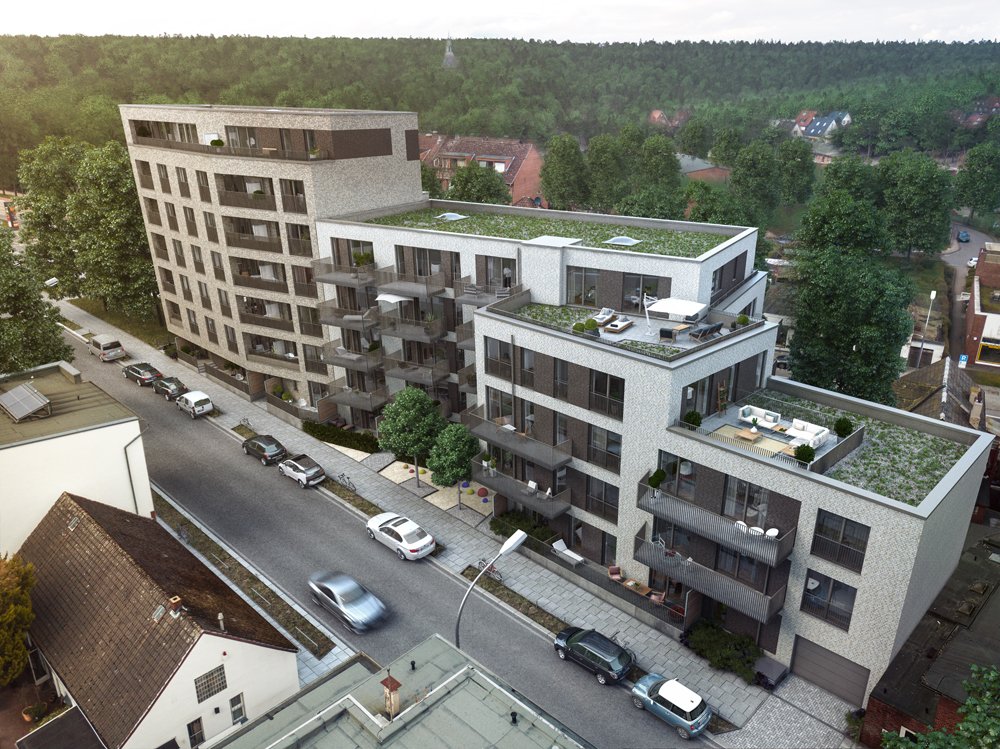 In Nachbarschaft des Bonneparks: das „Bahrenfelder Duo“ mit 45 neuen Eigentumswohnungen (Bild: Richard Ditting GmbH &amp; Co. KG).