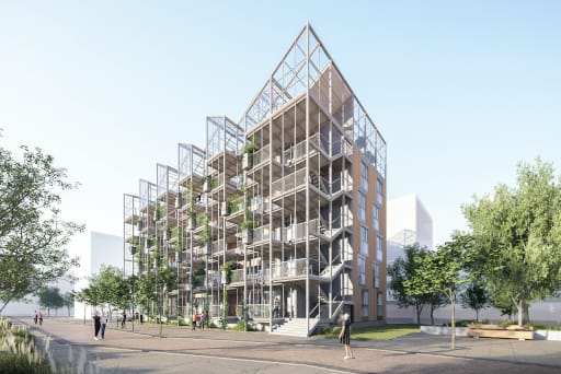 Das Bremer Wohngewächshaus besteht aus einem dreiteiligem Baukörper