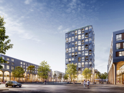 Seitenansicht des Neubau-Quartiers ZAM in Freiham.