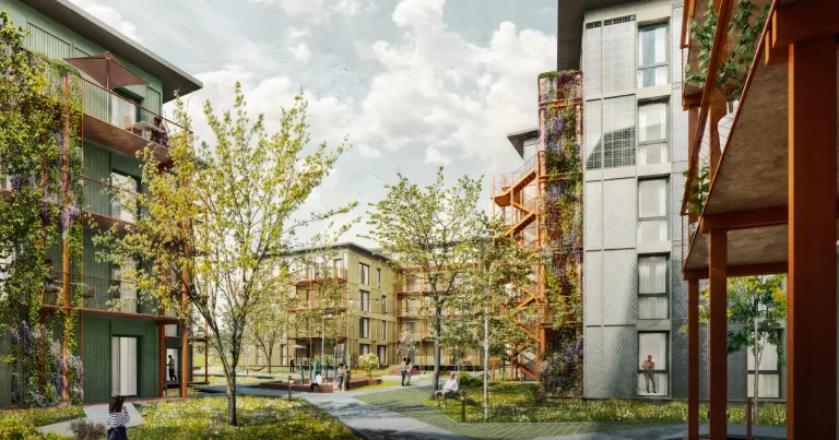 Blick in den Innenhof des Wohnquartiers KAEPSELE Goldäcker.
