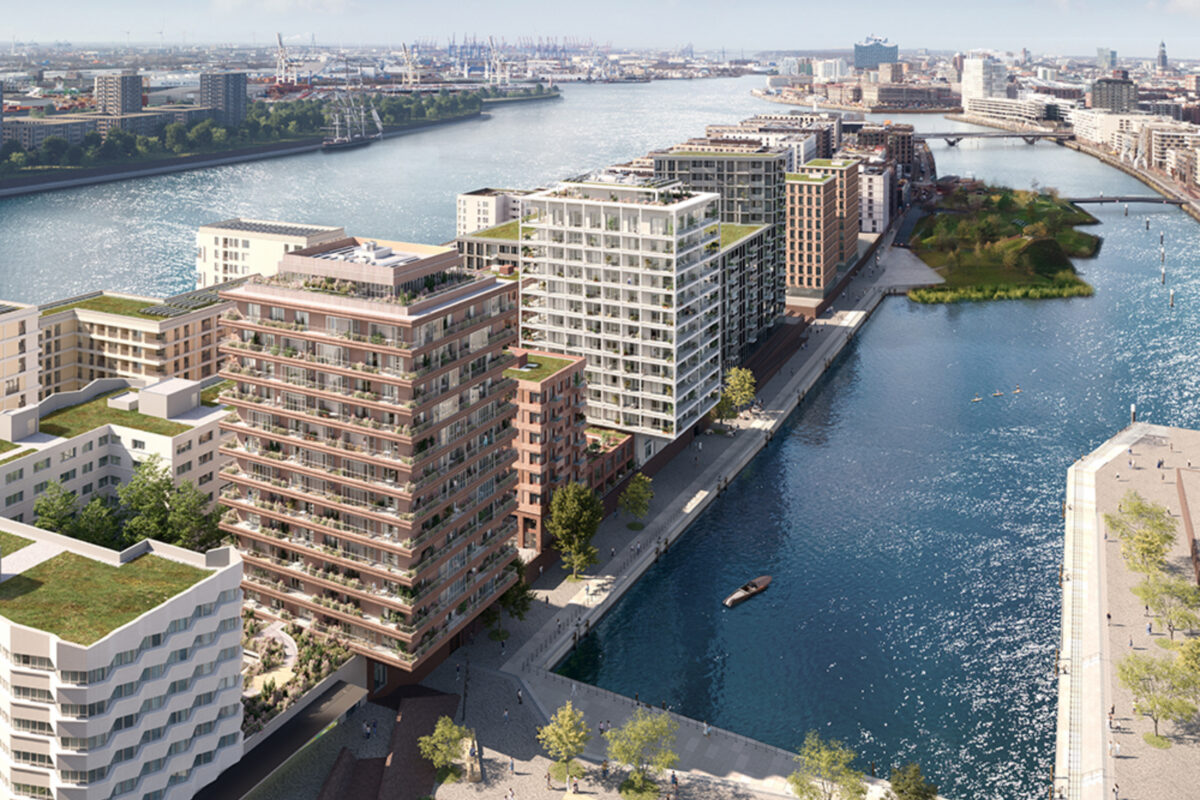 Wohntürme des Neubauprojekts TIDE zwischen Elbe und Baakenhafen 